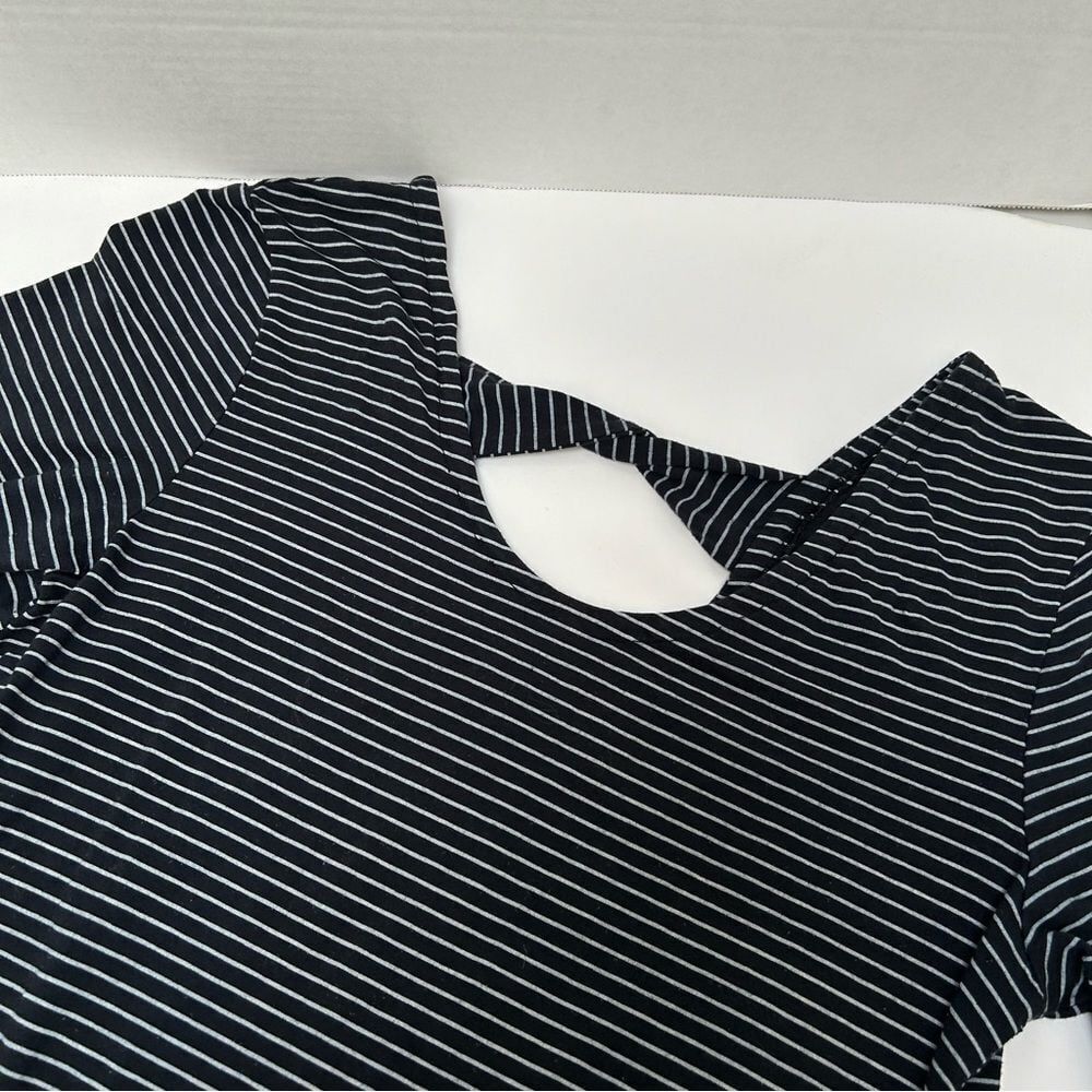 Fresh Produce‎ Black Striped Short Sleeved Cotton Dress size Small Made in USA